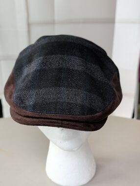 TreVero Plaid Black Brown Driver/Flat Newsboy Cap SZ L/ XL Retro Chic